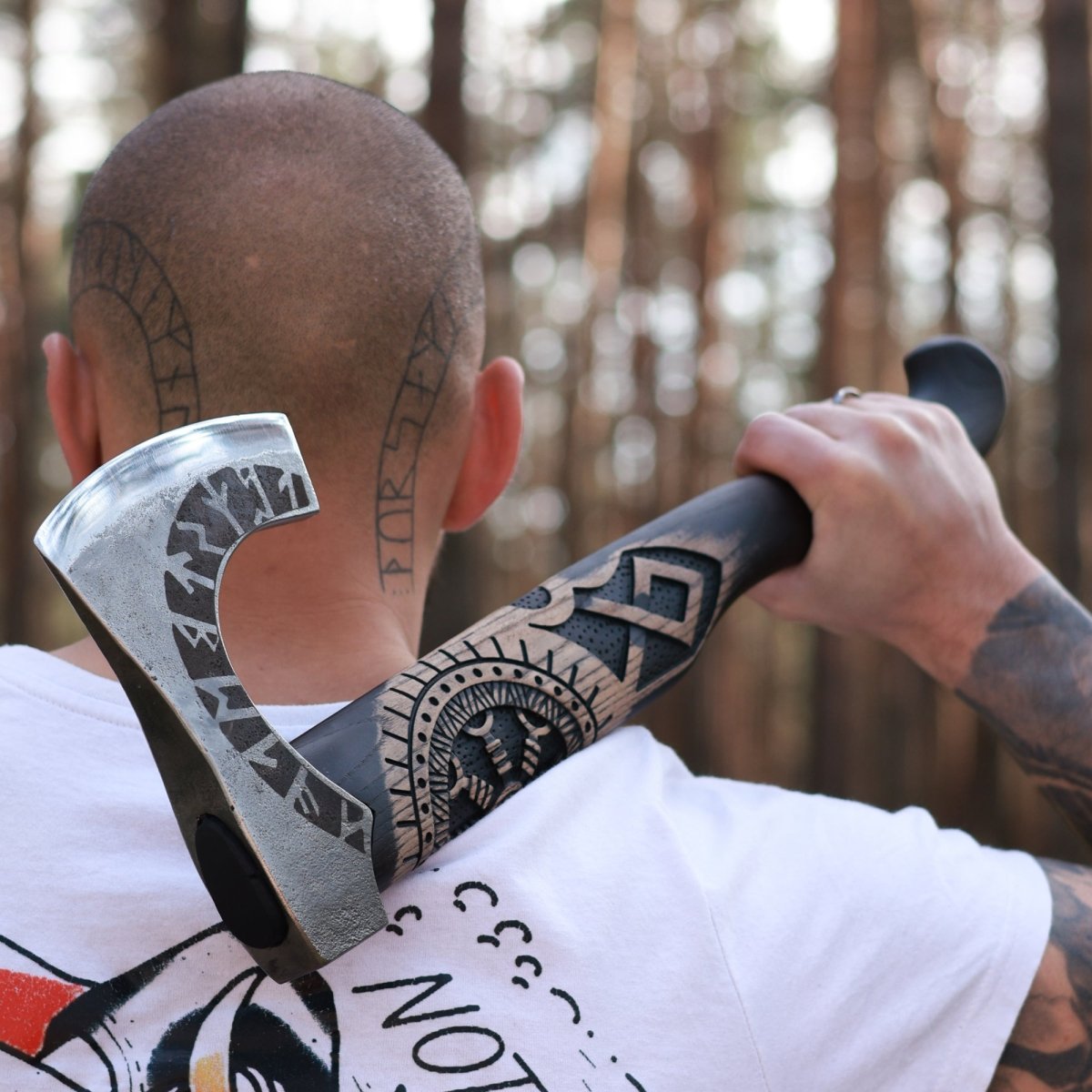 Hand forged axe “OTHALA” with leather cover from AncientSmithy