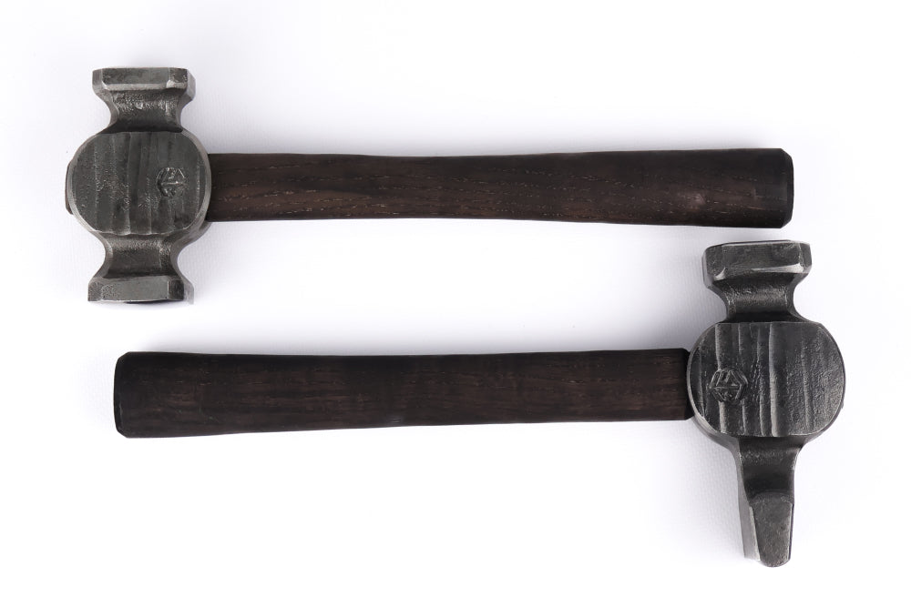 Set of 2 blacksmithing hammers: square circle rounding hammer with cross-peen hammer