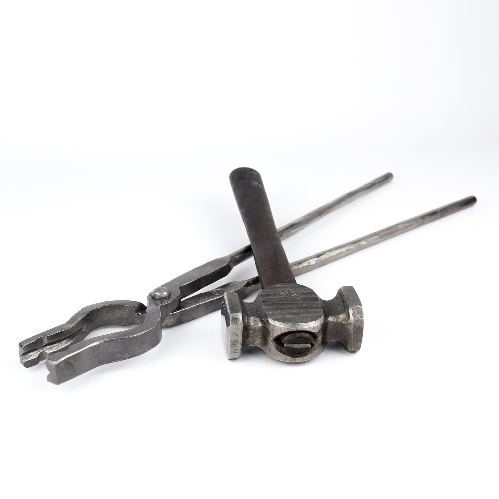 Set of 2: Blacksmith rounding hammer with universal tongs