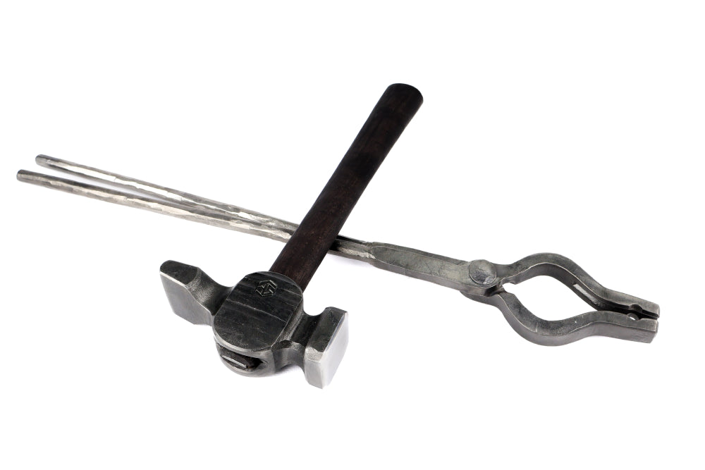 Blackmsith set of 2: cross peen hammer with blacksmith universal tongs
